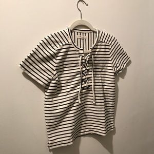 Madewell Striped Lace-Up Short Sleeve Top